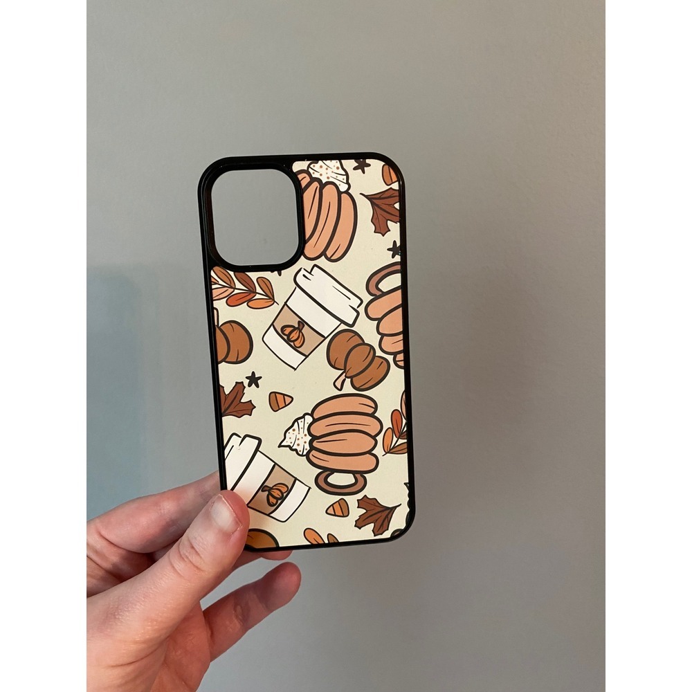 iPhone 12 Mini Case Unisex OS Cream Orange Pumpkin Spice Latte Autumn Print